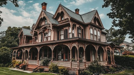 Fototapeta premium An elaborate historic house with detailed architectural design visible