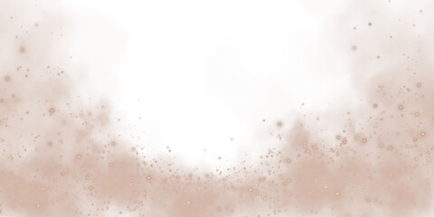 Magic chocolate brown smoke with glitter and small particles of twinkling stars. Fog with luminous particles. Chocolate brown vapor with stardust. PNG.