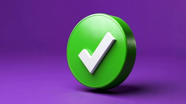 Green checkmark symbol on purple background representing approval or success in a digital context