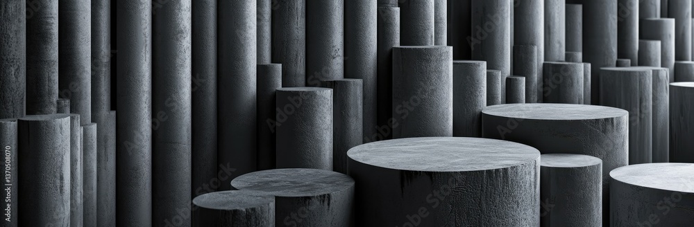 Poster abstract architectural design featuring a series of curved concrete forms. showcasing light and shad