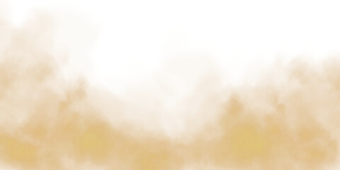 Magic golden smoke with glitter and small particles of twinkling stars. Fog with luminous particles. Yellow vapor with stardust. Morning fog over land or water surface, magic haze. Fog or smoke. PNG.