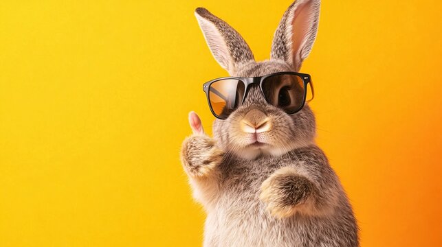 Stylish Bunny Rabbit Enjoying Easter with a Thumbs Up Pose
