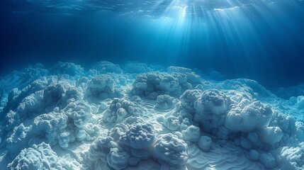 Obraz premium Sunlight Streaming Through the Deep Blue Ocean to Illuminate a Vibrant Coral Reef Below