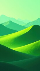 Obraz premium Abstract hilly terrain, vibrant green tones, minimalist design, terrain, hills