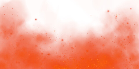 Magic red smoke with glitter and small particles of twinkling stars. Fog with luminous particles. Red vapor with stardust. Morning fog over land or water surface, magic haze. Fog or smoke. PNG.