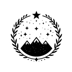 Mountain Night Sky Emblem: Minimalist Boho Design