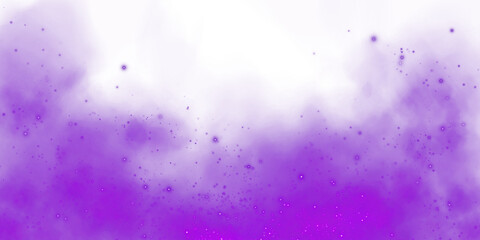Obraz premium Magic purple smoke with glitter and small particles of twinkling stars. Fog with luminous particles. Purple vapor with stardust. Morning fog over land or water surface, magic haze. PNG.