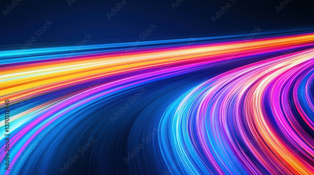 Poster a vibrant display of colorful light trails against a dark background, creating a dynamic and energet