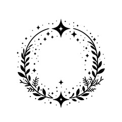 Obraz premium Celestial Wreath Illustration: Minimalist Black and White Design