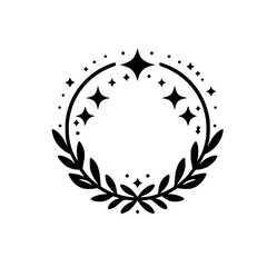 Celestial Wreath Illustration - Black and White, Minimalist Design