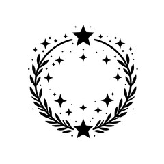 Celestial Wreath: Black & White Star & Leafy Circle Design