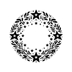 Elegant Black & White Star Wreath Illustration, Christmas & Holiday Design