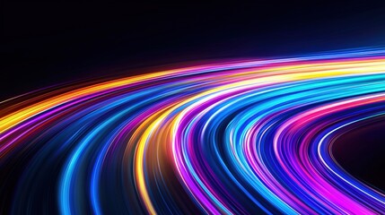 A vibrant display of colorful light trails swirling against a dark background, creating a dynamic and energetic visual effect.
