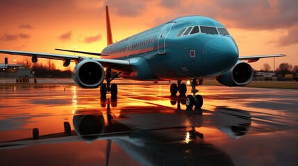 Obraz premium airplane in clouds at sunset close up backgrounf