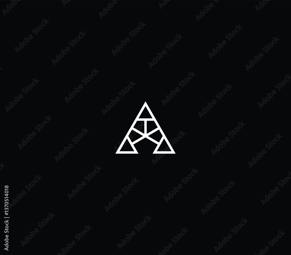 Fototapete letter a or v hexagonal arrow monogram with black background.