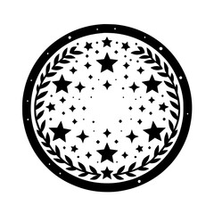 Celestial Mandala: Star and Leaf Wreath Circle, Minimalist Design