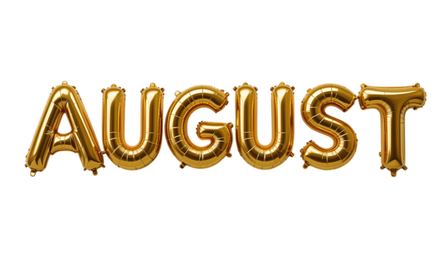 Golden balloon text AUGUST png