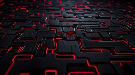 Obraz premium Abstract Cyberpunk Circuitry: Red and Black Digital Network