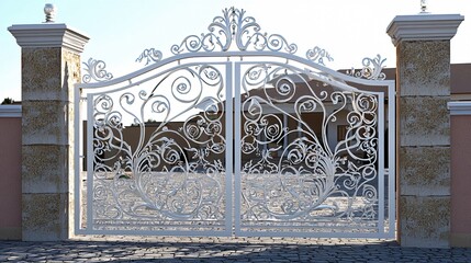 Ornate white wrought iron gate