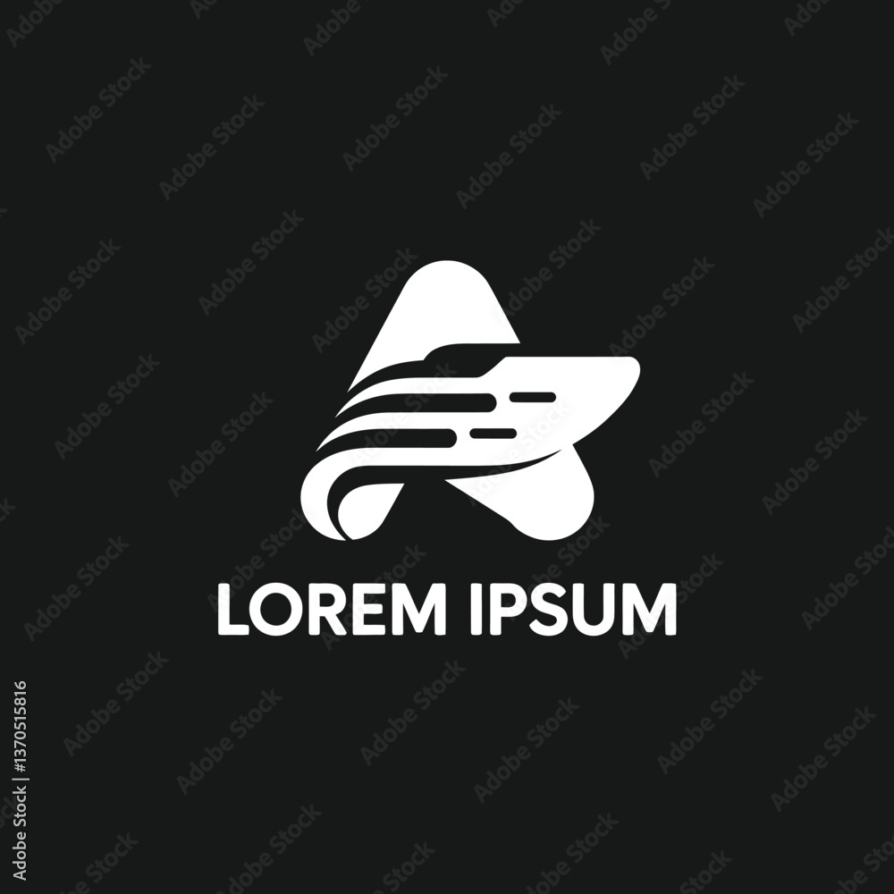 Poster modern initial a logo design concept with dynamic motion lines on black background, suitable for tec