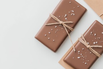 Artistic Chocolate Packaging Mockup with Eco-Friendly Kraft Paper Wrapper, Wax Seal, Handmade Bar with Sea Salt, Rustic Texture, Boutique Chocolatier Branding