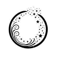 Celestial Circle Frame with Stars and Swirls - Minimalist Design