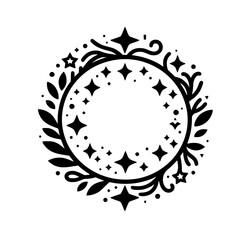 Celestial Wreath Illustration, Black and White, Decorative Design