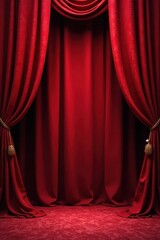 Deep crimson velvet curtain backdrop, rich texture , show, scarlet, luxurious