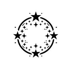 Celestial Circle: Black Starburst Element on White Background