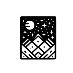 Geometric Nightscape: Mountains, Stars & Moon Vector Illustration