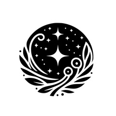 Celestial Floral Emblem in Black and White