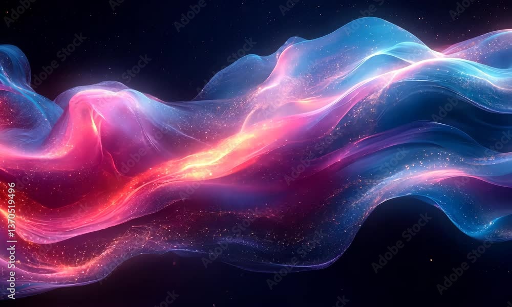 Poster abstract glowing nebula wave background with shimmering particles and vibrant colors