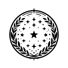 Celestial Circle Illustration: Stars, Laurel Wreath, Minimalist Design