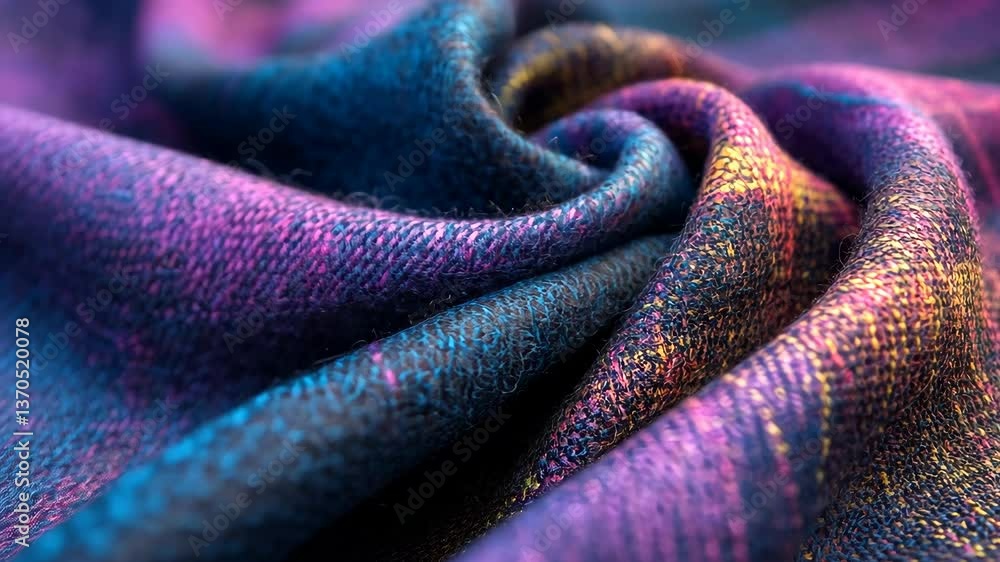 Aufkleber close-up view of colorful fabric showcasing intricate textures and patterns under soft lighting