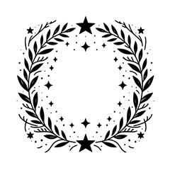 Minimalist Starry Wreath Illustration, Botanical Design