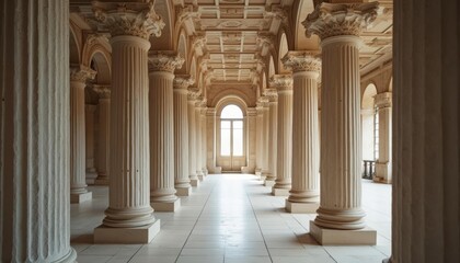 A solemn and elegant colonnade space