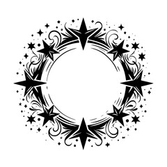 Elegant Star Wreath Frame with Flourishes - Black and White