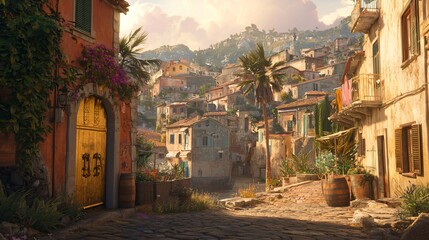 Fototapeta premium Picturesque Mediterranean village street scene