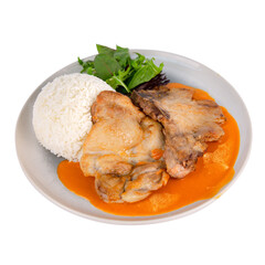 Grilled pork chop with tangy orange sauce, served with steamed rice and fresh greens, highlighting the vibrant essence of Hong Kong tea restaurants