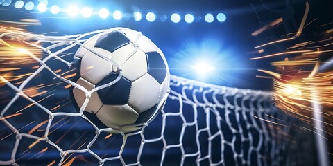 Dynamic Soccer Ball Hitting Net with Bright Lights and Sparks