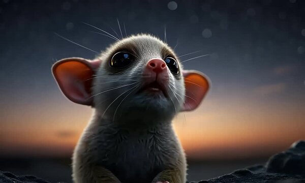 Tiny Possum Looking Up at Starry Night Sky with Hope