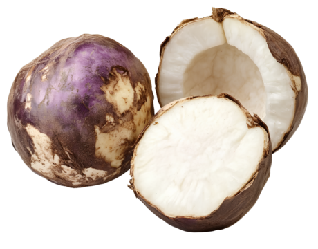 Taro with cut open in the middle, white color transparent background png 