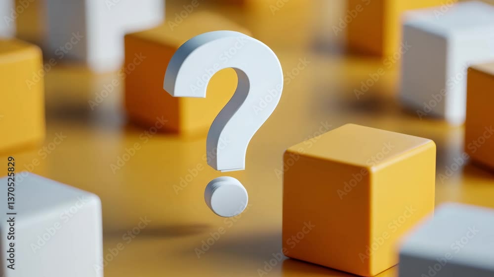 Poster colorful building blocks with question mark on wooden table surface