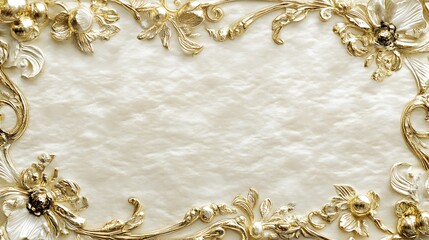 Ornate gold floral frame with marble background and decorative elements