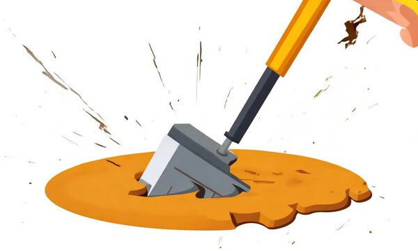 Jackhammer breaking ground 2D object animation. Demolition process cartoon 4K , alpha channel. Mechanical tool, Construction activity. Industrial machinery animated flat item on white background