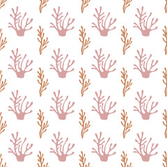 Seamless coral pattern, yellow and pink corals. Childish Pattern for cards, invitations, designs in nautical style