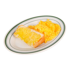 Hong Kong-style scrambled eggs with thick-cut toast, a classic breakfast dish featuring buttery toast and creamy scrambled eggs on a plate