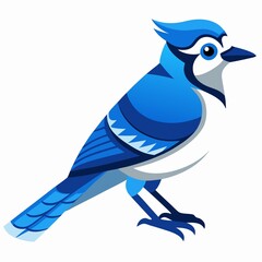 A stylized blue jay bird illustration standing isolated on a white background design art on a white background