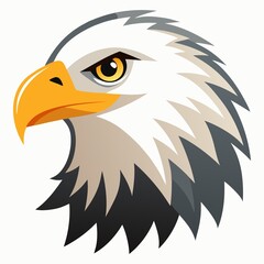 Illustration of an eagle head with white feathers and a yellow beak on a white background