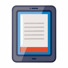 A digital tablet with a blue frame displaying a document with horizontal lines and red bar